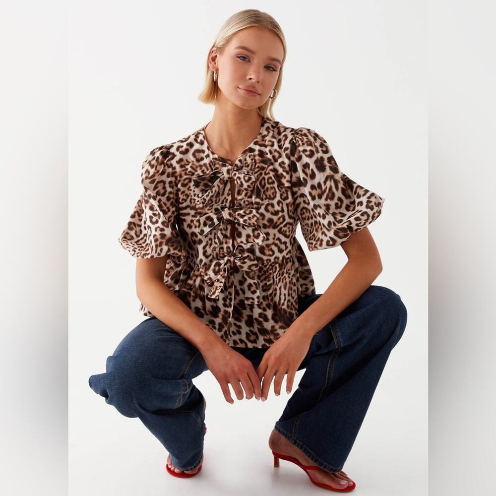 Peppermayo Exclusive Western Wind Leopard Tie Top - Size 4